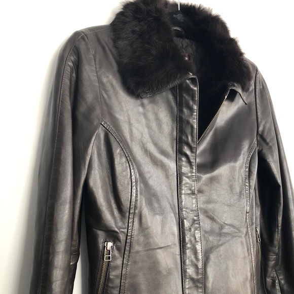 DANIER BROWN LEATHER JACKET W FUR - Picture 2 of 9